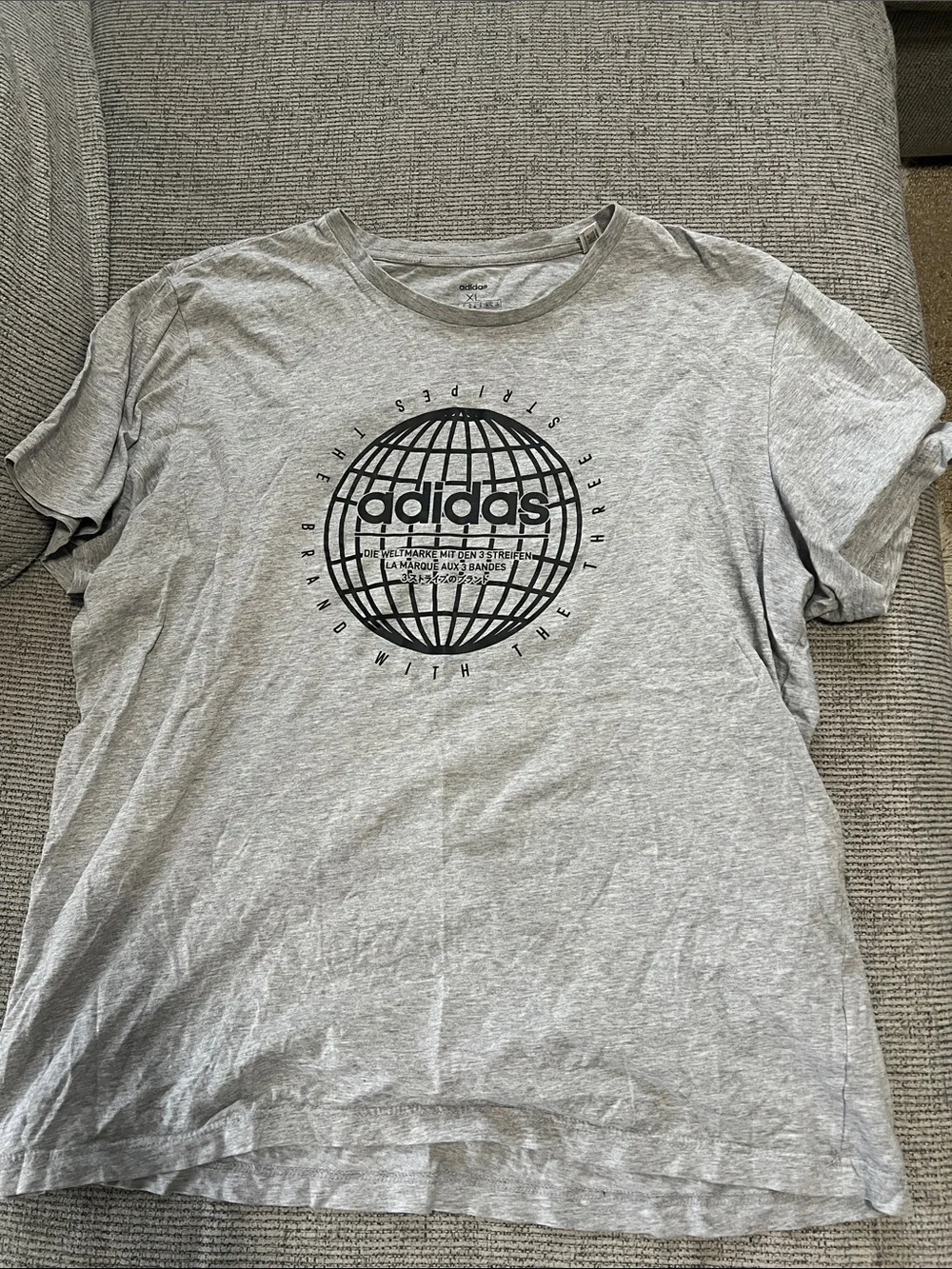 adidas Gray Short-Sleeve Tee with Black Globe Logo